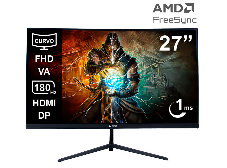MONITOR CURVO GAMING TEROS TE-2787G 27' FHD VA 180HZ 1MS HDMI DP AUDIO OUT NEGRO - 1