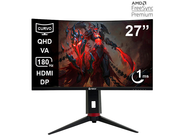 MONITOR CURVO GAMING TEROS TE-2767G 27' QHD VA 180HZ 1MS HDMI DP AUDIO OUT NEGRO - 1