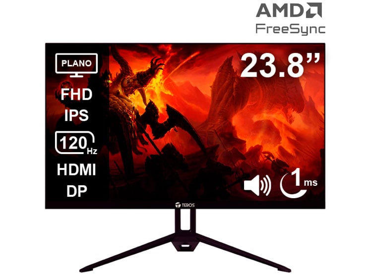 MONITOR PLANO TEROS TE-2415S, 23.8' FHD IPS, 120HZ, 1MS, HDMI, DP, PARLANTES - 1