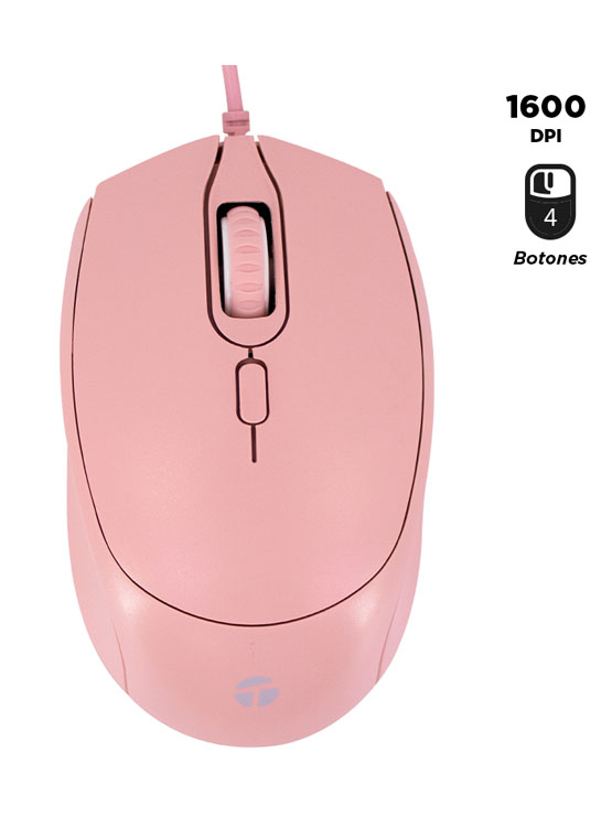 MOUSE ÓPTICO TEROS TE-1226S, 800-1200-1600 DPI, USB, 4 BOTONES, COLOR ROSADO - 1