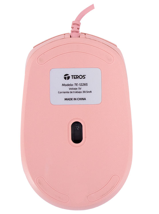 MOUSE ÓPTICO TEROS TE-1226S, 800-1200-1600 DPI, USB, 4 BOTONES, COLOR ROSADO - 5