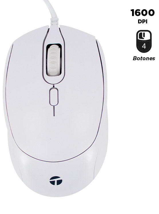 MOUSE ÓPTICO TEROS TE-1225S, 800-1200-1600 DPI, USB, 4 BOTONES, COLOR BLANCO - 1