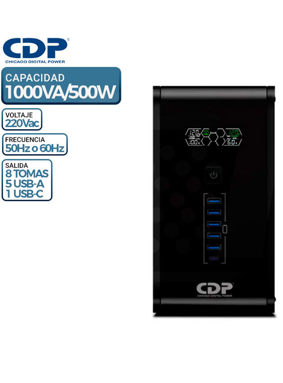 UPS INTERACTIVO CDP (CHICAGO DIGITAL POWER) R-SMART 1010I, 1000VA / 500W - 1