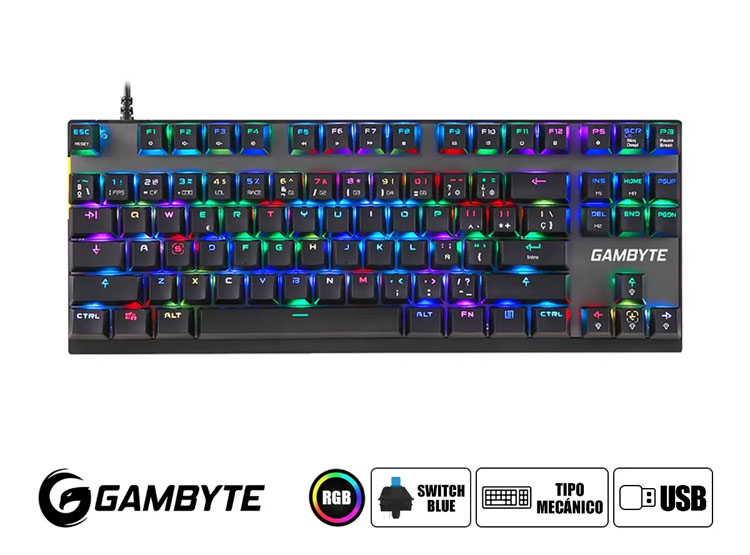 TECLADO GAMER GAMBYTE CRYPTON (TC-GRCRYPXL-MT) MECANICO, SWITCH BLUE, RGB, NEGRO - 1