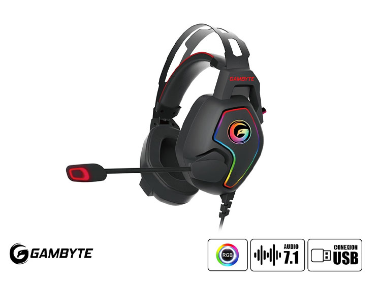 AURICULAR GAMBYTE KROUX GAMING 7.1 (GI-KROUX-KT) CON MICROFONO, INTERFAZ USB, RGB, NEGRO - 1