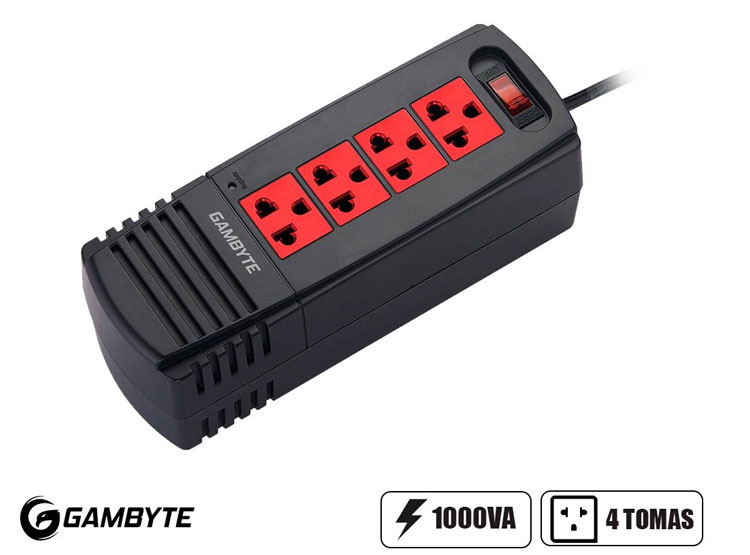 ESTABILIZADOR GAMBYTE 1000VA 4 TOMAS (GI-GP1000-4P) FRECUENCIA 60HZ, COLOR NEGRO - 1