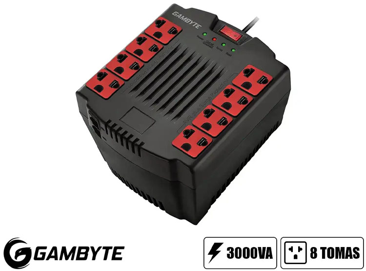 ESTABILIZADOR GAMBYTE 3000VA 8 TOMAS 2 CONECTOR RJ (EZ-GPOW30VA-ID) - 1