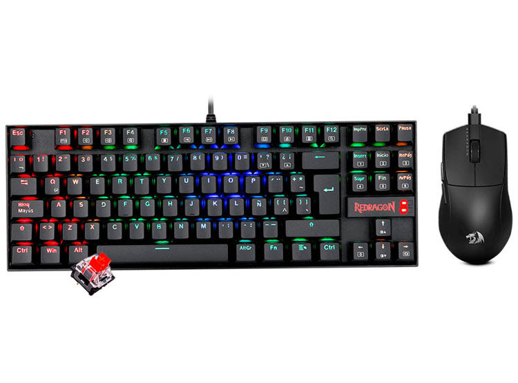 COMBO REDRAGON S145-SP TECLADO KUMARA RGB SPANISH RED SWITCH + MOUSE M724 BLACK - 1