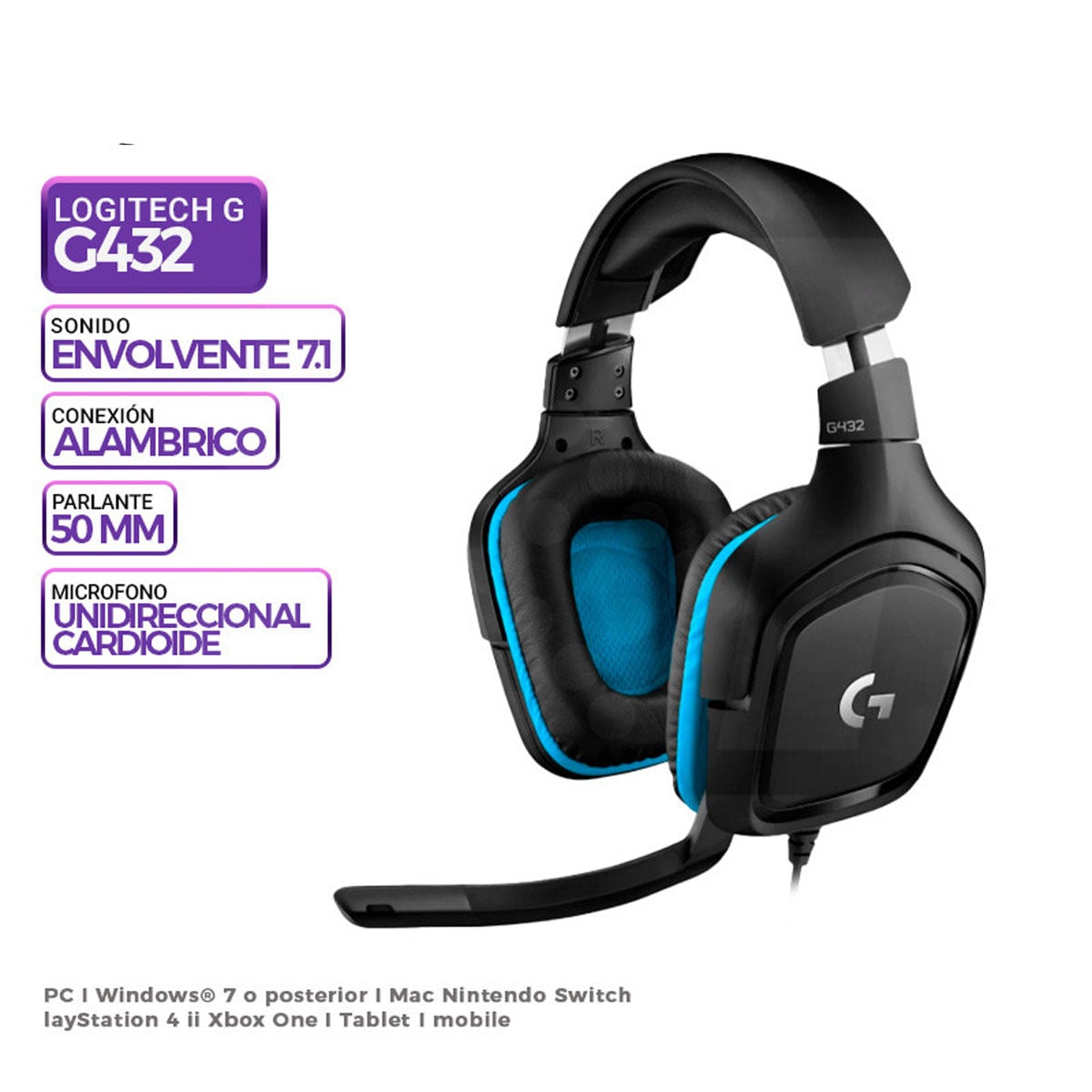 AUDIFONO C/MICROF. LOGITECH G432 7.1 USB BLACK (981-000769) - 1
