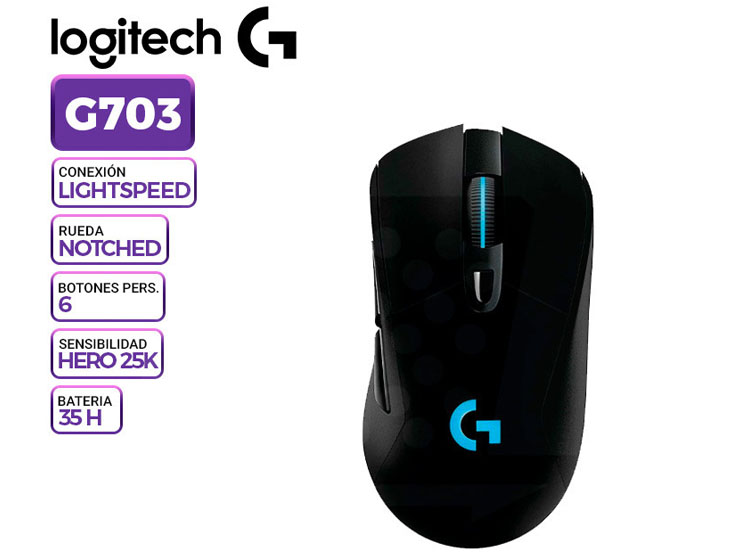 MOUSE LOGITECH G703 LIGTHSPEED WIRELESS BLACK (910-005639) - 1