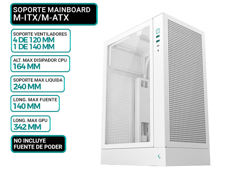 CASE DEEPCOOL CH170 PLUS WH, V/TEMPLADO - 1