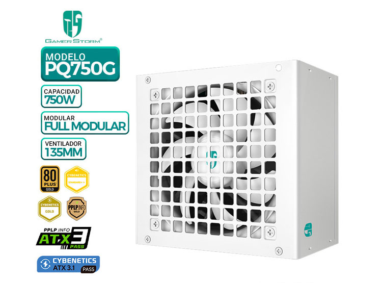 FUENTE DE PODER GAMER STORM PQ750G WH, 80 PLUS GOLD MODULAR, 750W - 1