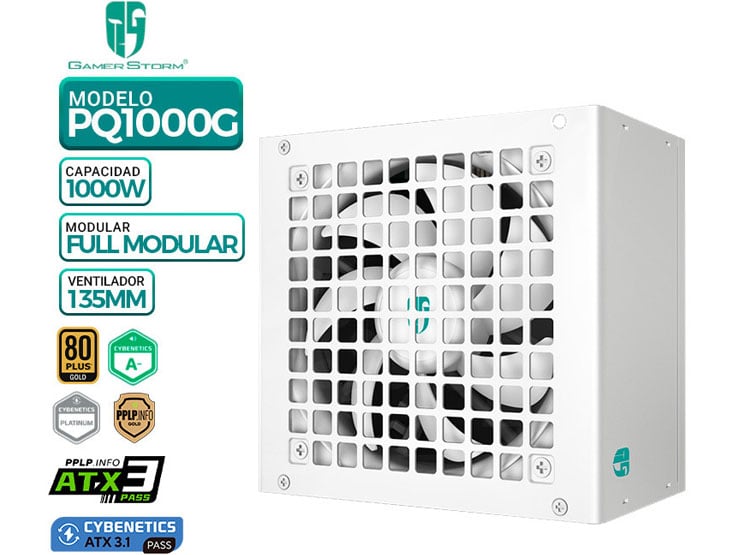 FUENTE DE PODER GAMER STORM PQ1000G WH, 80 PLUS GOLD MODULAR, 1000W - 1