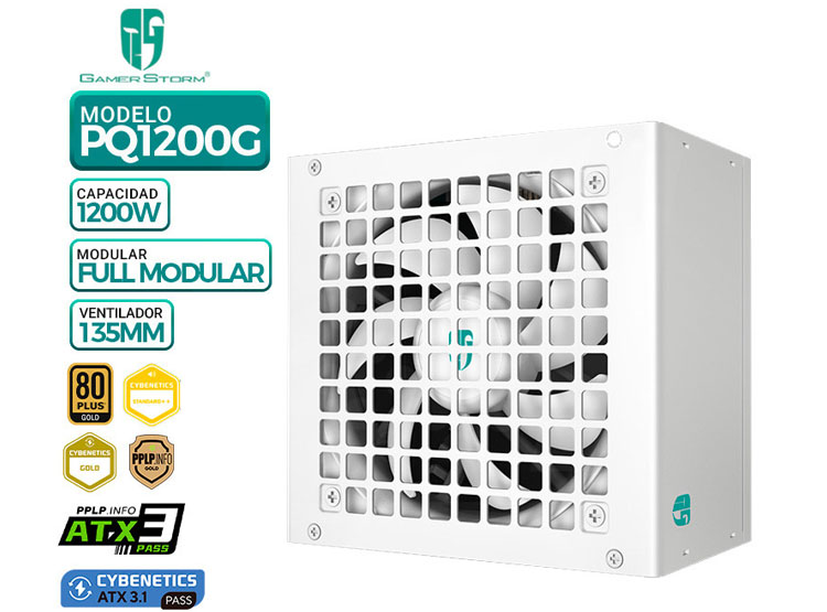 FUENTE DE PODER GAMER STORM PQ1200G WH, 80 PLUS GOLD MODULAR, 1200W - 1