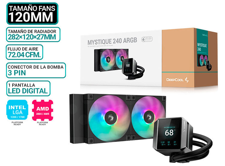 REFRIGERACION LIQUIDA DEEPCOOL MYSTIQUE 240 ARGB, PANTALLA - 1