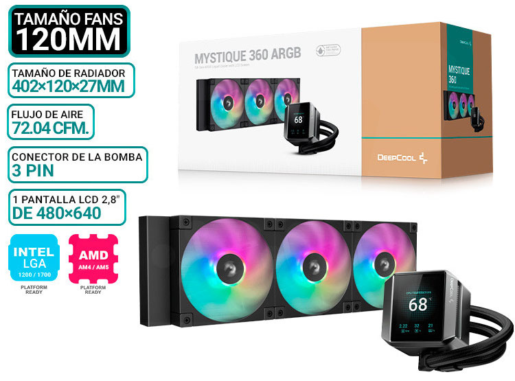 REFRIGERACION LIQUIDA DEEPCOOL MYSTIQUE 360 ARGB, PANTALLA - 1