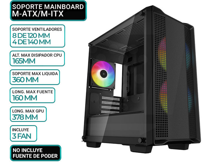 CASE DEEPCOOL CC360 ARGB, V/TEMPLADO - 1
