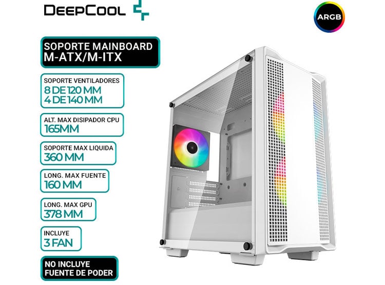 CASE DEEPCOOL CC360 WH ARGB, V/TEMPLADO - 1