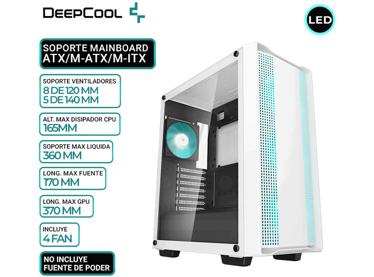 CASE DEEPCOOL CC560 WH V2, COOLER LED, V/TEMPLADO - 1