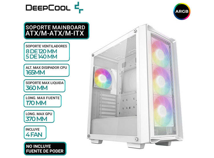 CASE DEEPCOOL CC560 MESH V2 WH, COOLER ARGB, V/TEMPLADO - 1
