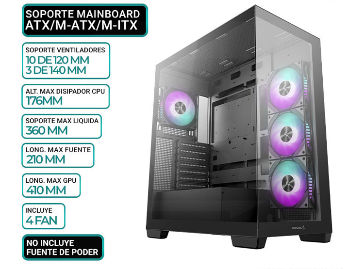 CASE DEEPCOOL CG580 4F BK, 4 FAN ARGB, V/TEMPLADO - 1