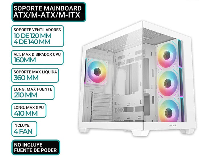 CASE DEEPCOOL CG530 4F WH, V/TEMPLADO ARGB - 1
