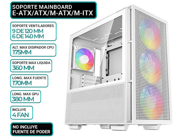 CASE DEEPCOOL CH560 WH, V/TEMPLADO, ARGB - 1