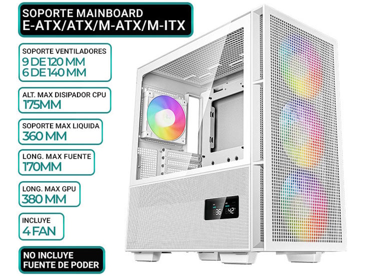 CASE DEEPCOOL CH560 WH DIGITAL, V/TEMPLADO, ARGB - 1