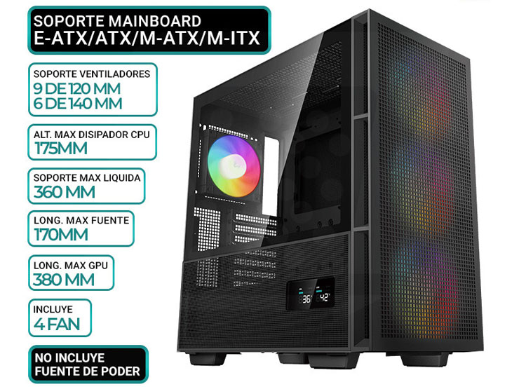 CASE DEEPCOOL CH560 BK DIGITAL, V/TEMPLADO, ARGB - 1