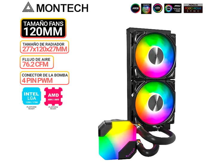 REFRIGERACION LIQUIDA MONTECH HYPER FLOW ARGB 240, BLACK - 1