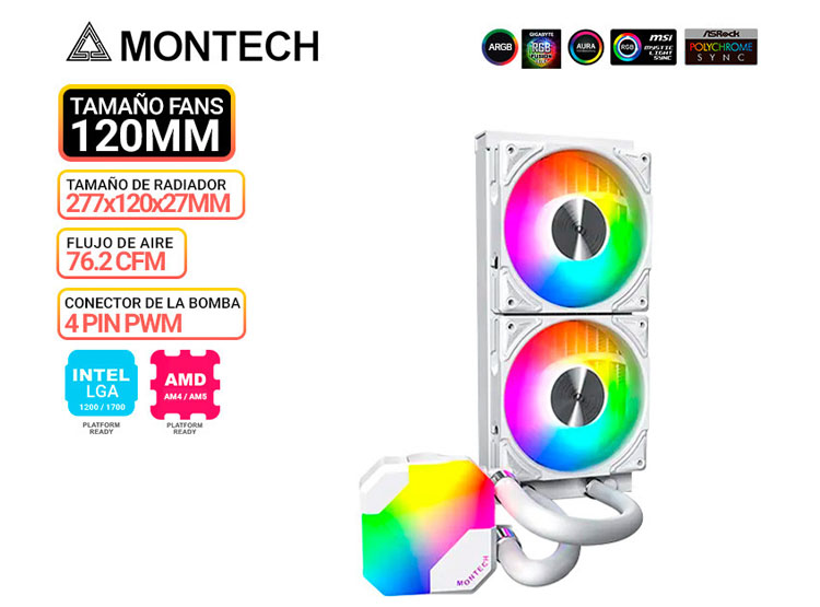 REFRIGERACION LIQUIDA MONTECH HYPER FLOW ARGB 240, WHITE - 1