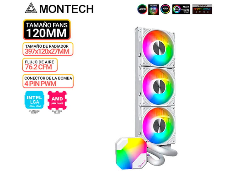 REFRIGERACION LIQUIDA MONTECH HYPER FLOW ARGB 360, WHITE - 1