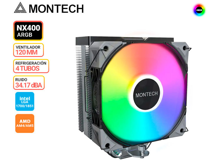 COOLER DE PROCESADOR MONTECH NX400 ARGB, BLACK - 1