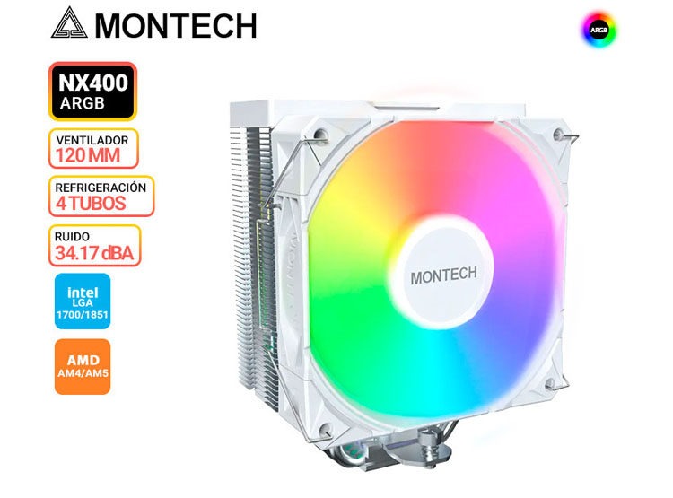 COOLER DE PROCESADOR MONTECH NX400 ARGB, WHITE - 1