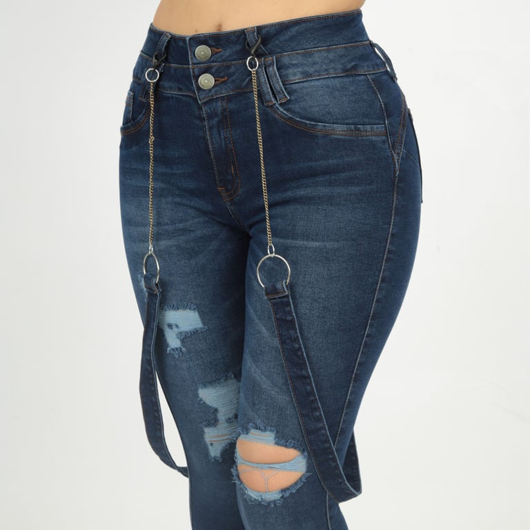 BRAGA JEAN MUJER BENCUS JEANS AZUL TIRANTES Y CADENAS - 2