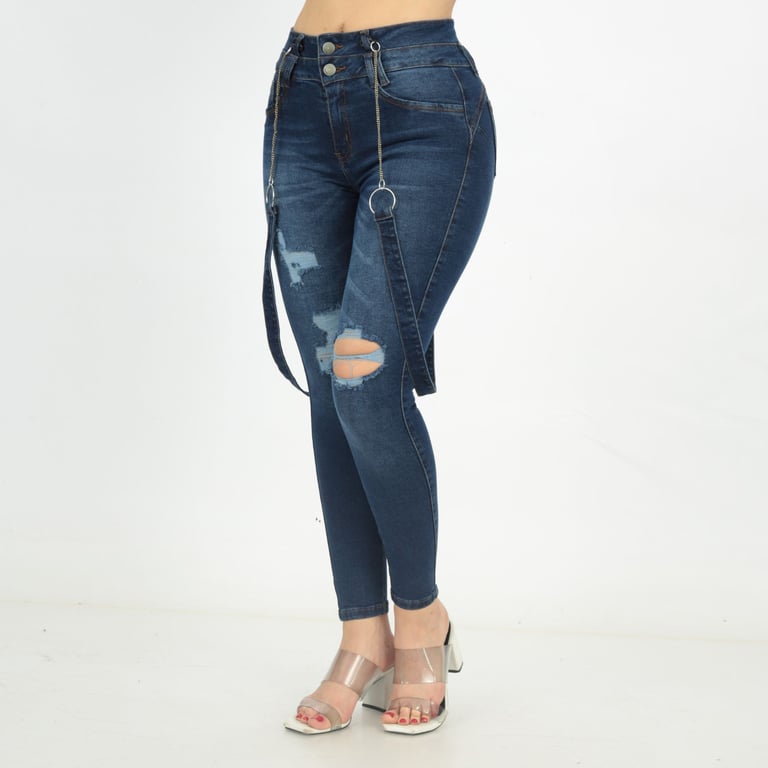 BRAGA JEAN MUJER BENCUS JEANS AZUL TIRANTES Y CADENAS - 3