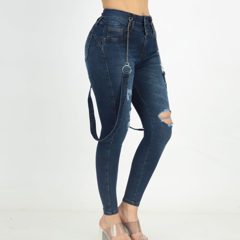 BRAGA JEAN MUJER BENCUS JEANS AZUL TIRANTES Y CADENAS - 5