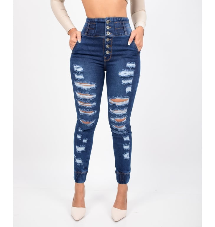 PANTALÓN JEAN MUJER BENCUS JEANS AZUL VENUS FAJA ALTA - 1