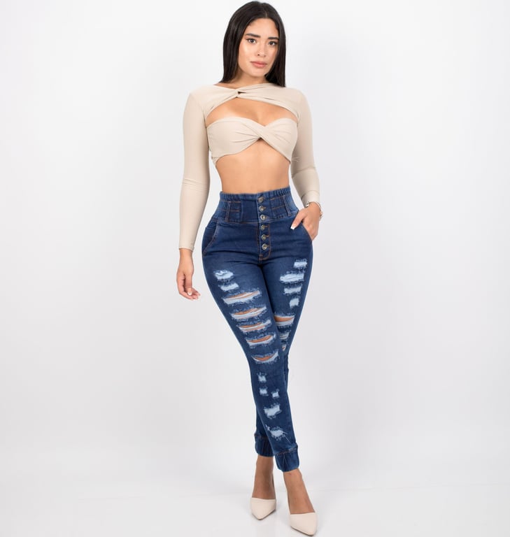 PANTALÓN JEAN MUJER BENCUS JEANS AZUL VENUS FAJA ALTA - 2