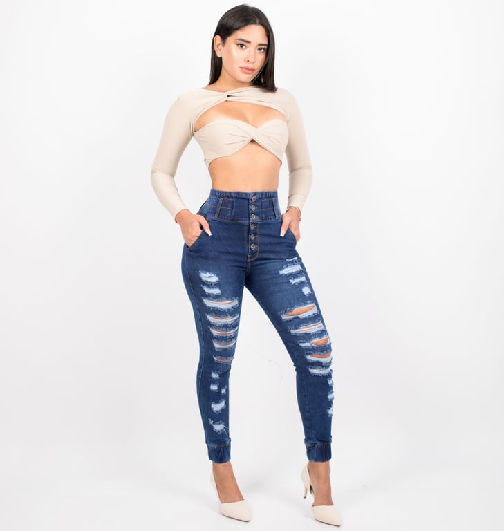 PANTALÓN JEAN MUJER BENCUS JEANS AZUL VENUS FAJA ALTA - 3