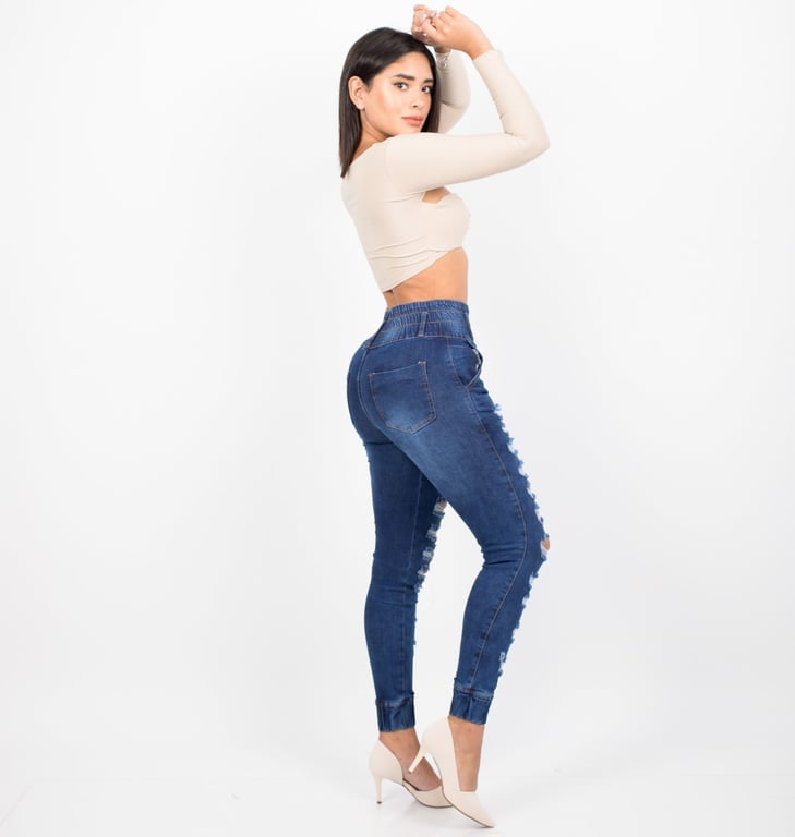 PANTALÓN JEAN MUJER BENCUS JEANS AZUL VENUS FAJA ALTA - 4