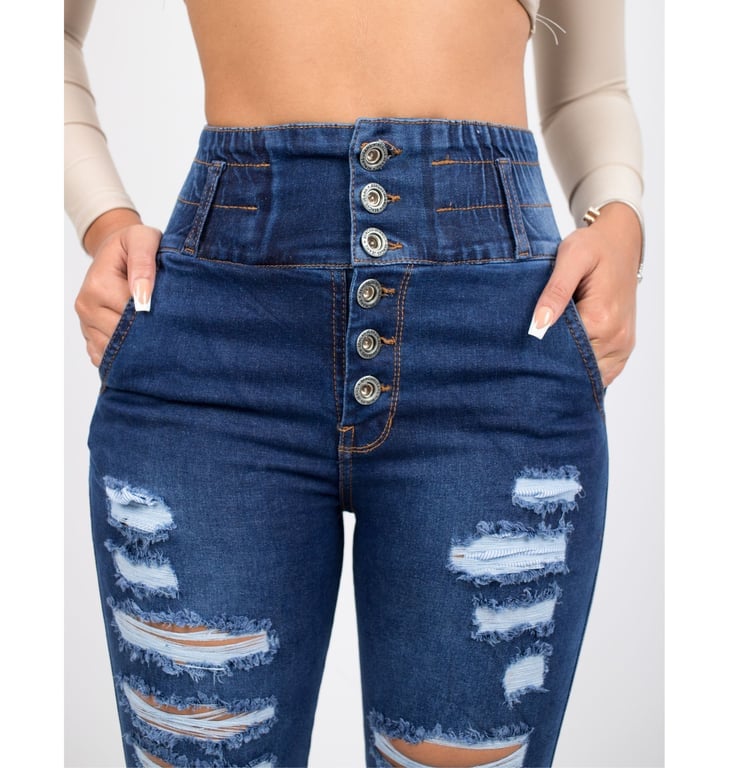 PANTALÓN JEAN MUJER BENCUS JEANS AZUL VENUS FAJA ALTA - 6