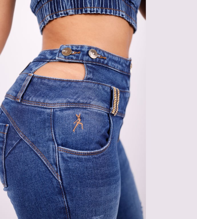 CONJUNTO JEANS MUJER BENCUS JEANS AZUL IMPIMA TOTAL DENIM TOP PANTALON - 2