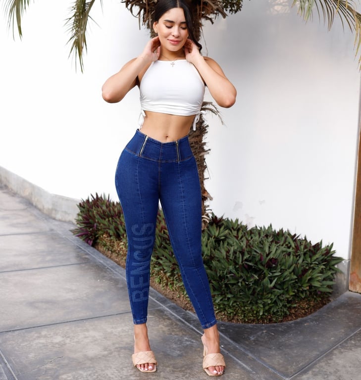 JEANS MUJER BENCUS JEANS AZUL MARINO RETRO PANTALÓN PUSH UP - 3