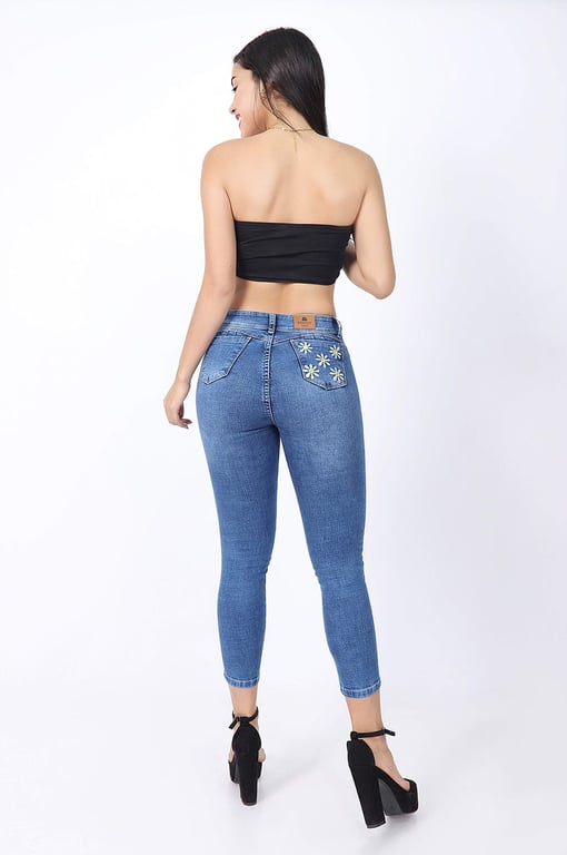 JEANS MUJER BENCUS JEANS AZUL SKINNY CLASICO FLORES - 2