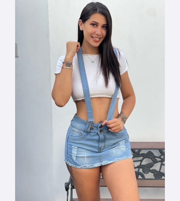 FALDA SHORT MINI MUJER BENCUS JEANS CELESTE COLUMBUS JEANS CON TIRANTES REMOVIBLES - 1