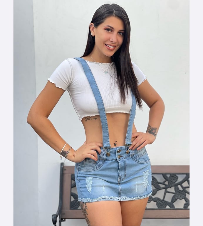 FALDA SHORT MINI MUJER BENCUS JEANS CELESTE COLUMBUS JEANS CON TIRANTES REMOVIBLES - 2