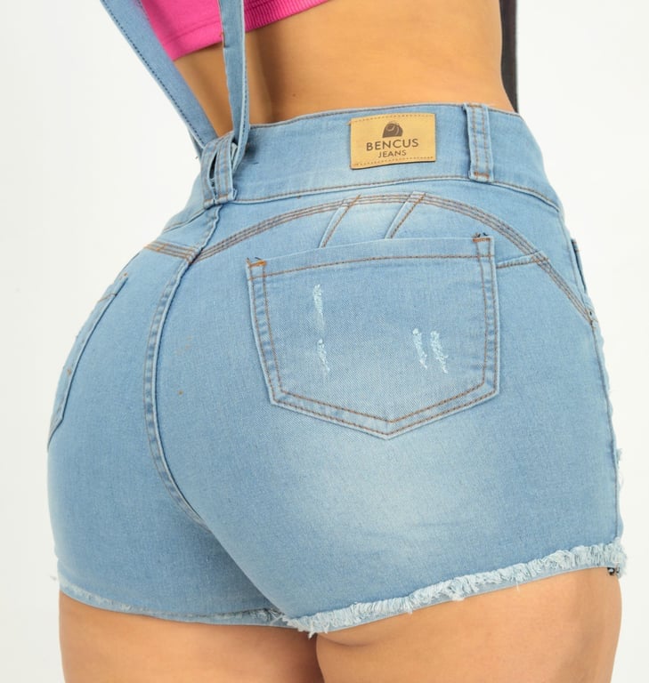 FALDA SHORT MINI MUJER BENCUS JEANS CELESTE COLUMBUS JEANS CON TIRANTES REMOVIBLES - 6