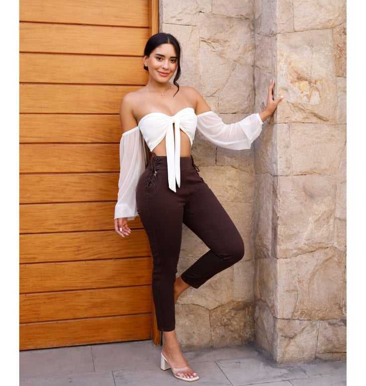 PANTALÓN JEANS MUJER BENCUS JEANS MARRÓN CHOCOLATE LACE UP PUSH UP - 1