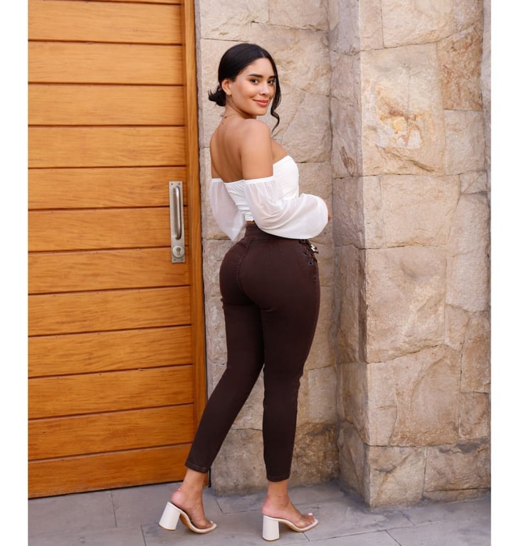 PANTALÓN JEANS MUJER BENCUS JEANS MARRÓN CHOCOLATE LACE UP PUSH UP - 3